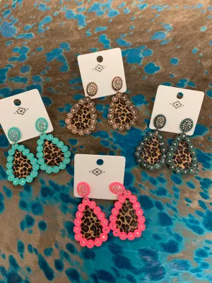 Rhinestone leopard earrings