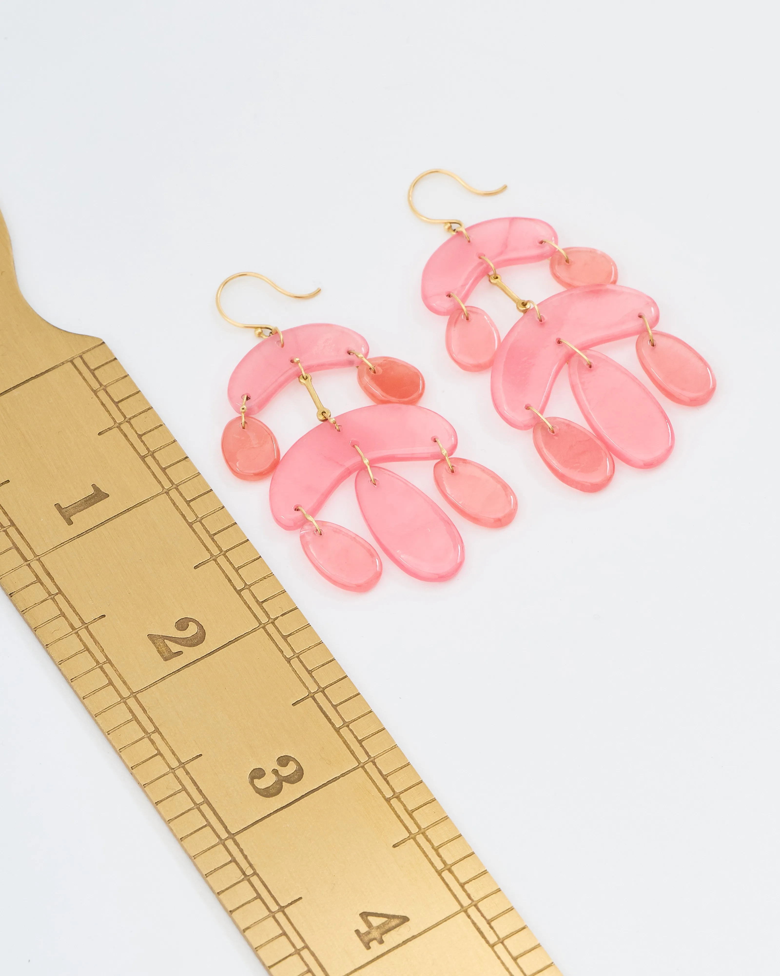 rhodocrosite mini chandelier earrings - pink/gold