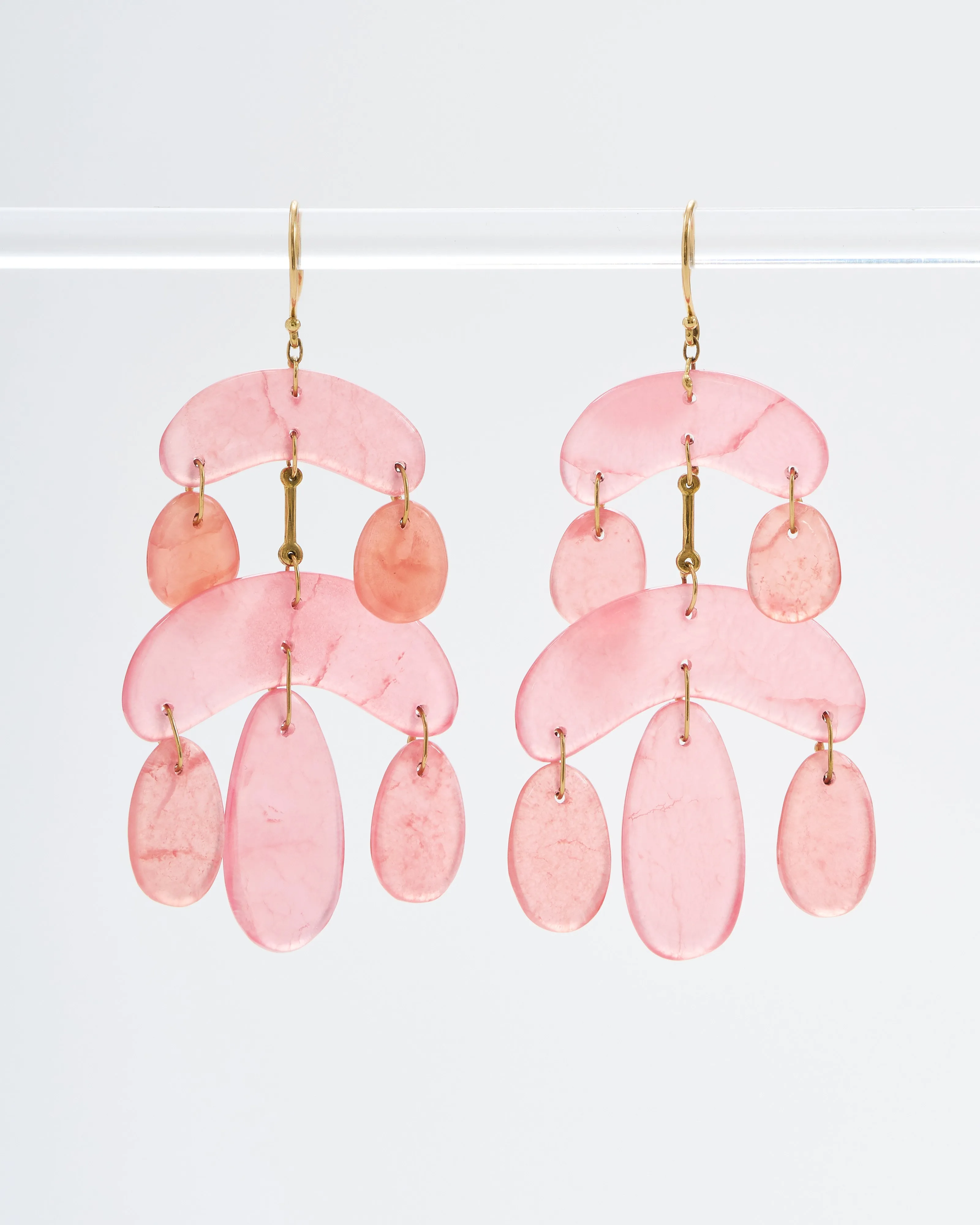 rhodocrosite mini chandelier earrings - pink/gold