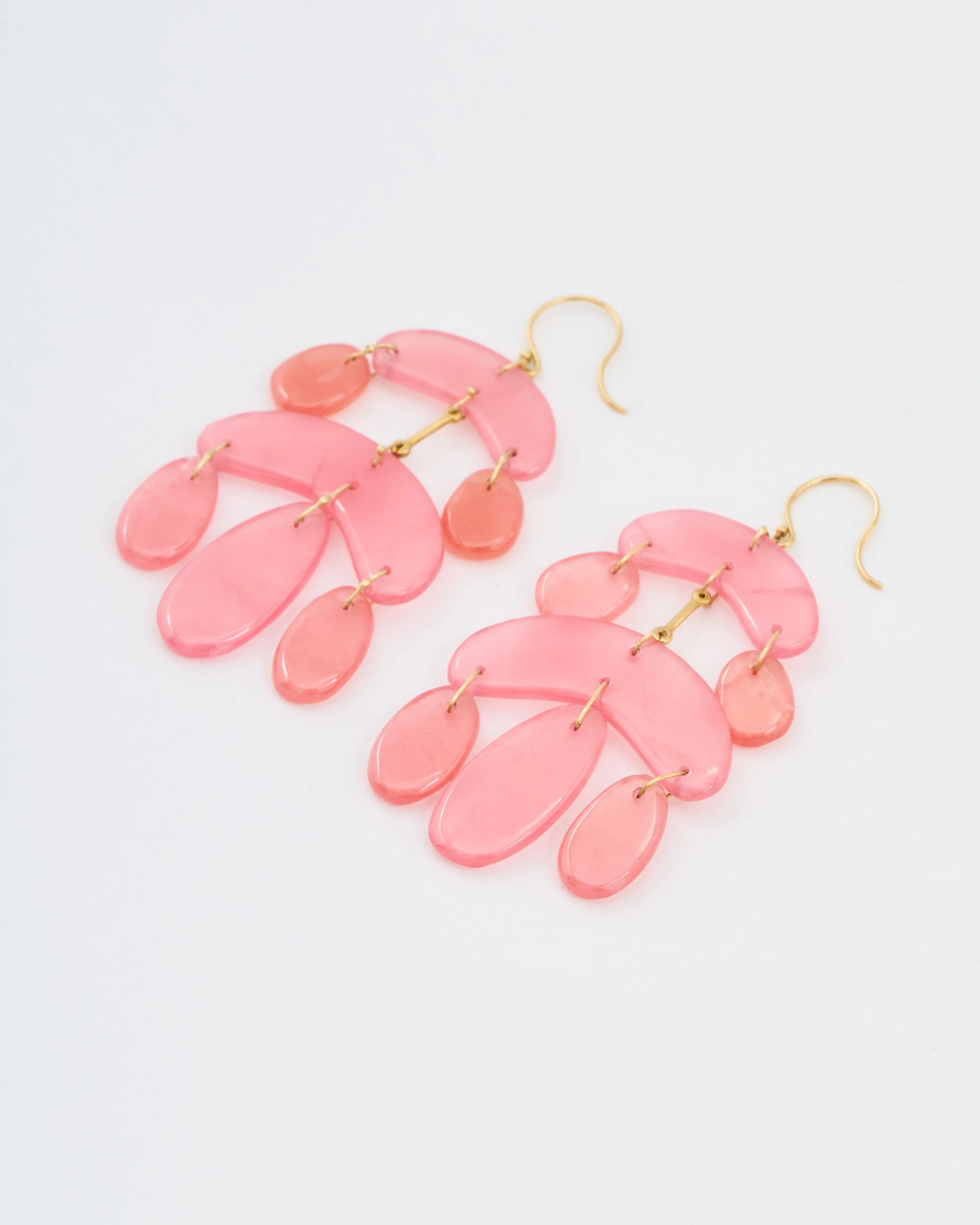 rhodocrosite mini chandelier earrings - pink/gold