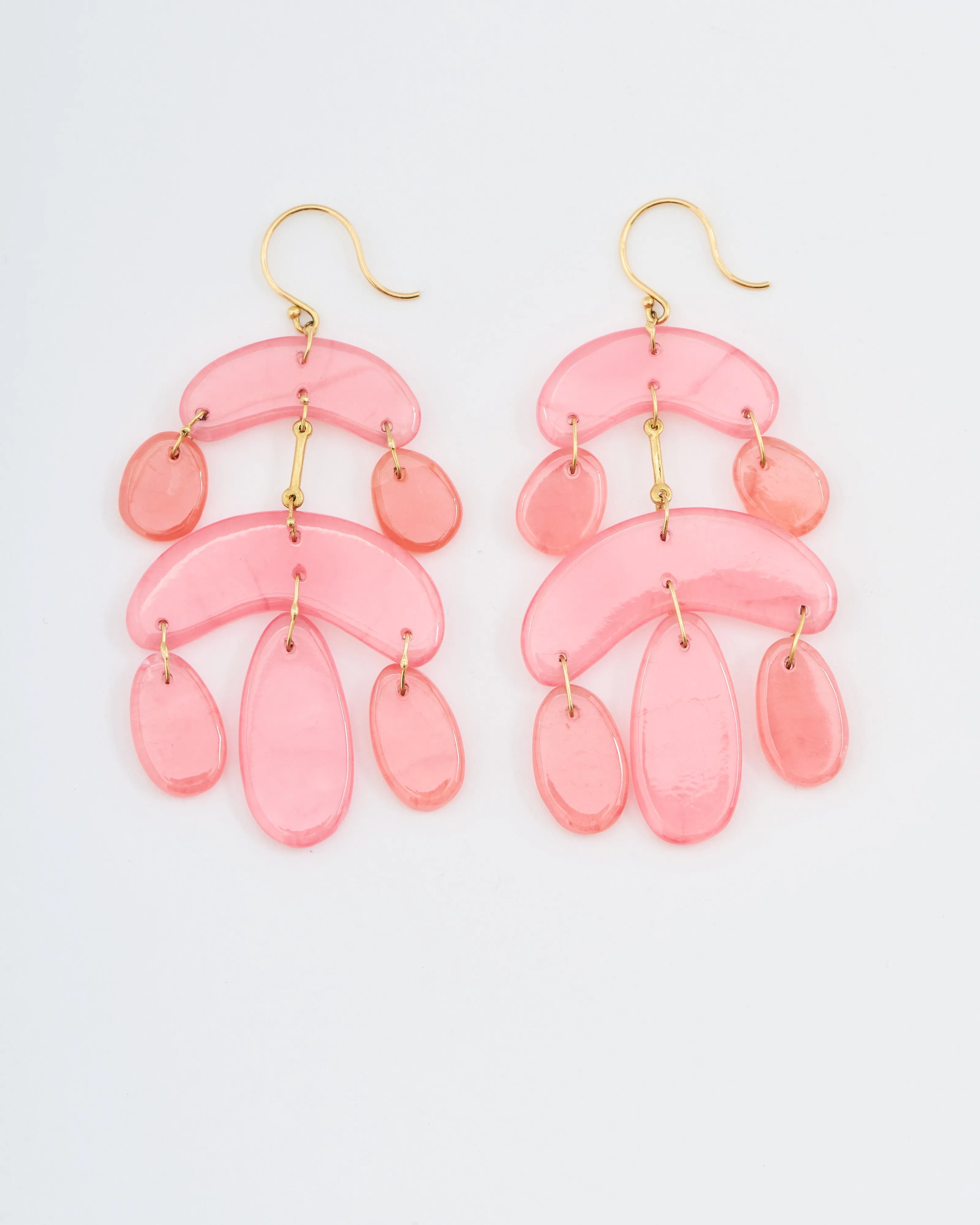 rhodocrosite mini chandelier earrings - pink/gold