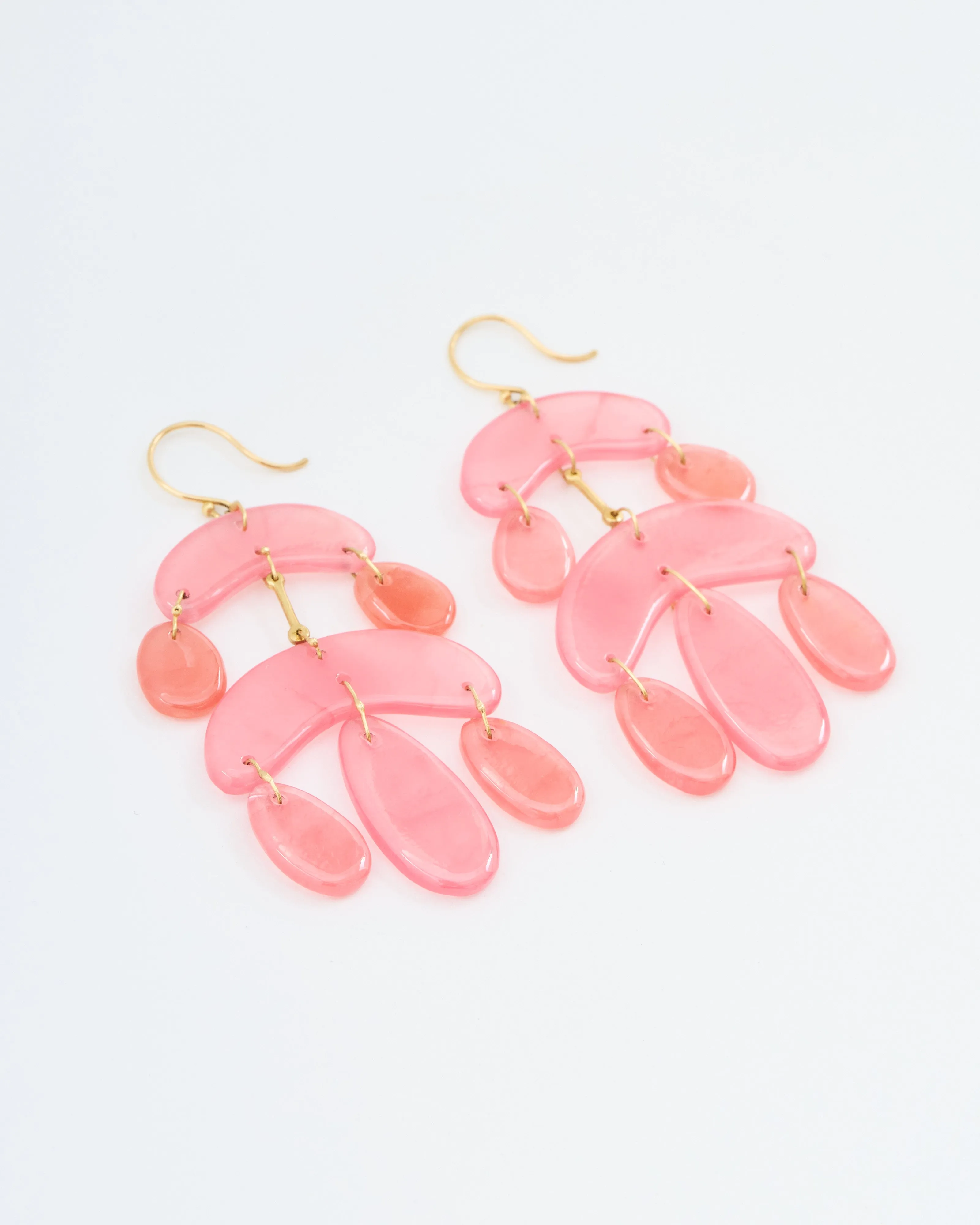 rhodocrosite mini chandelier earrings - pink/gold