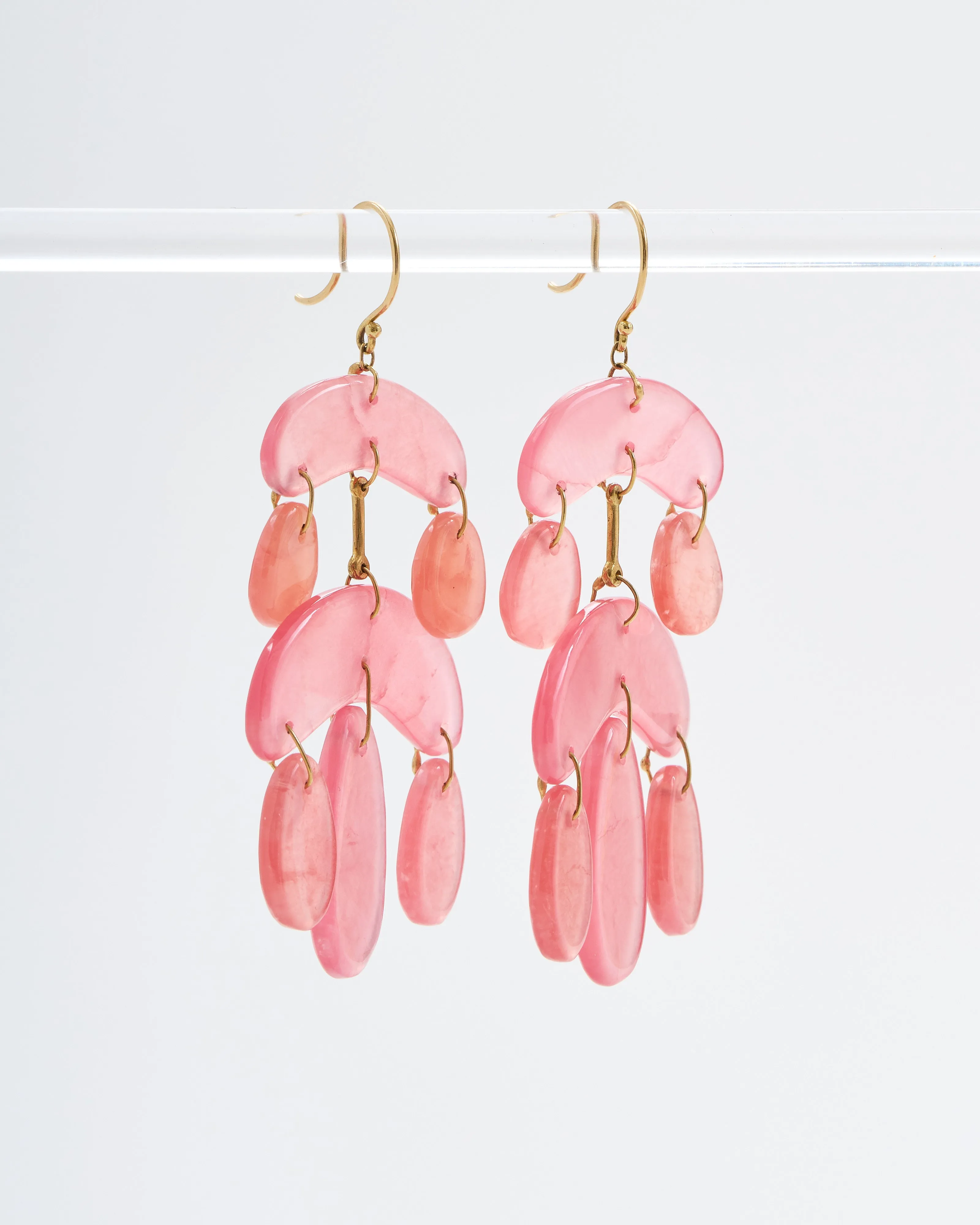 rhodocrosite mini chandelier earrings - pink/gold