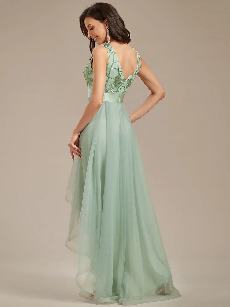 Robe de Cocktail en Tulle à Paillettes Haut Bas Ourlet Asymétrique