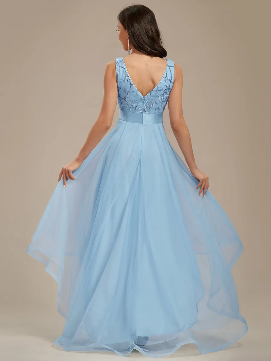 Robe de Cocktail en Tulle à Paillettes Haut Bas Ourlet Asymétrique