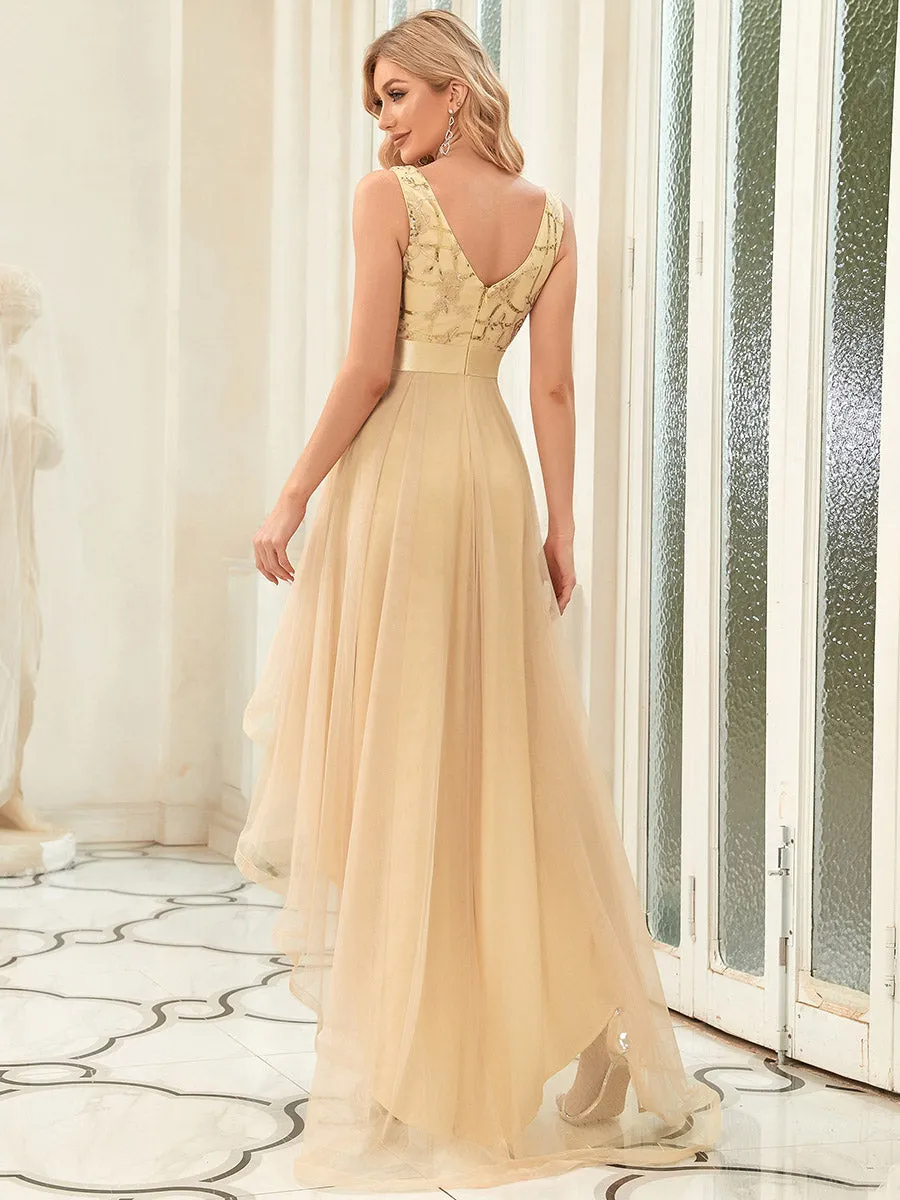 Robe de Cocktail en Tulle à Paillettes Haut Bas Ourlet Asymétrique