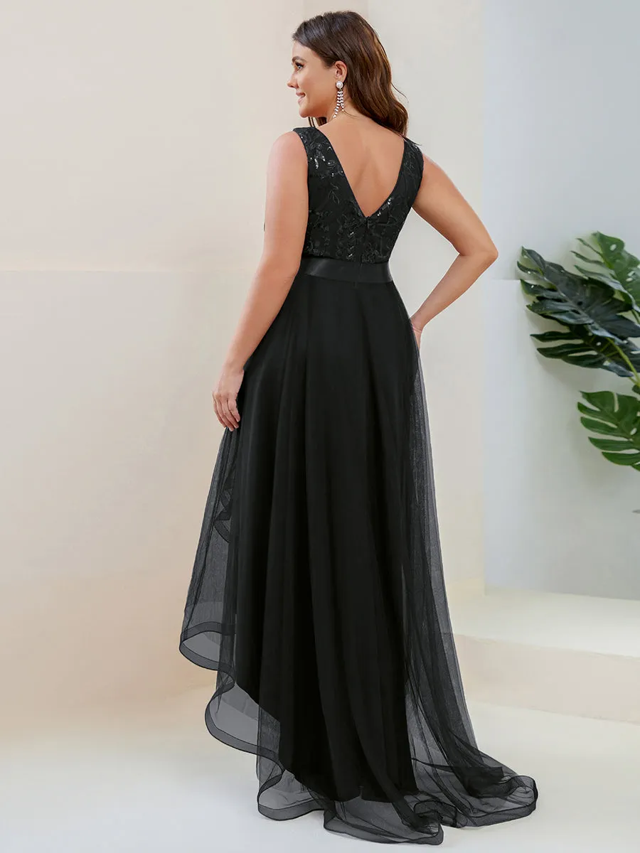 Robe de Cocktail en Tulle à Paillettes Haut Bas Ourlet Asymétrique