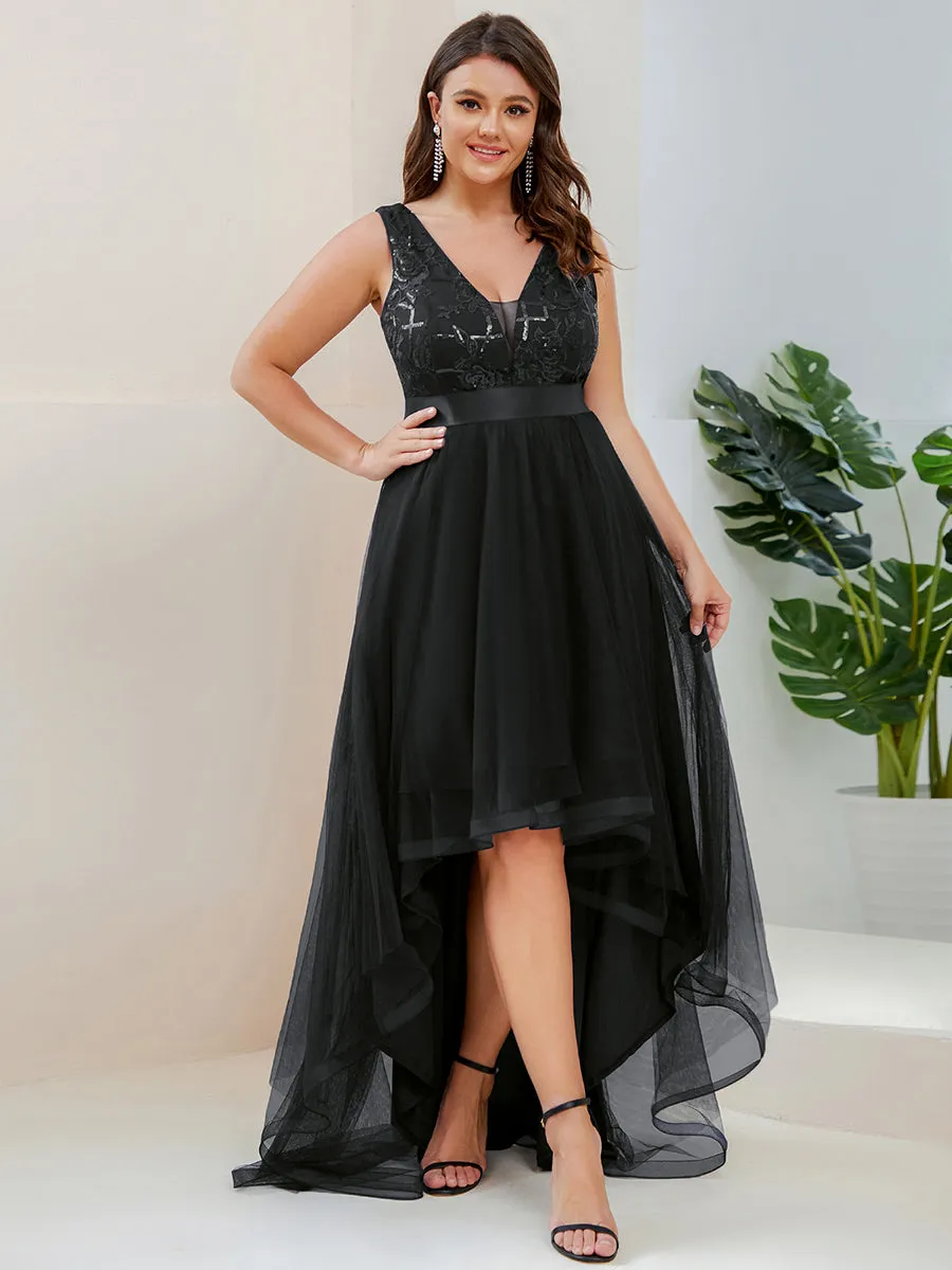 Robe de Cocktail en Tulle à Paillettes Haut Bas Ourlet Asymétrique