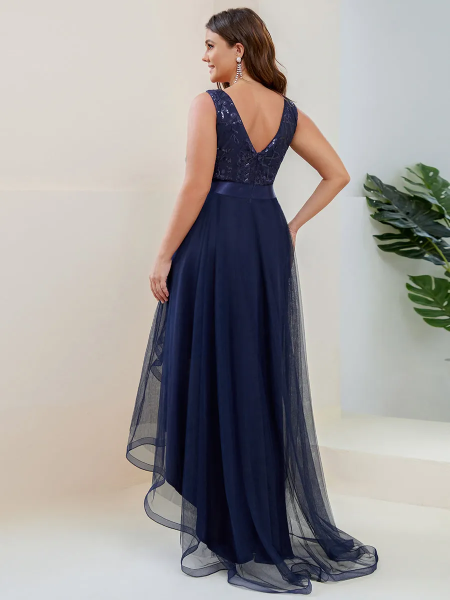 Robe de Cocktail en Tulle à Paillettes Haut Bas Ourlet Asymétrique