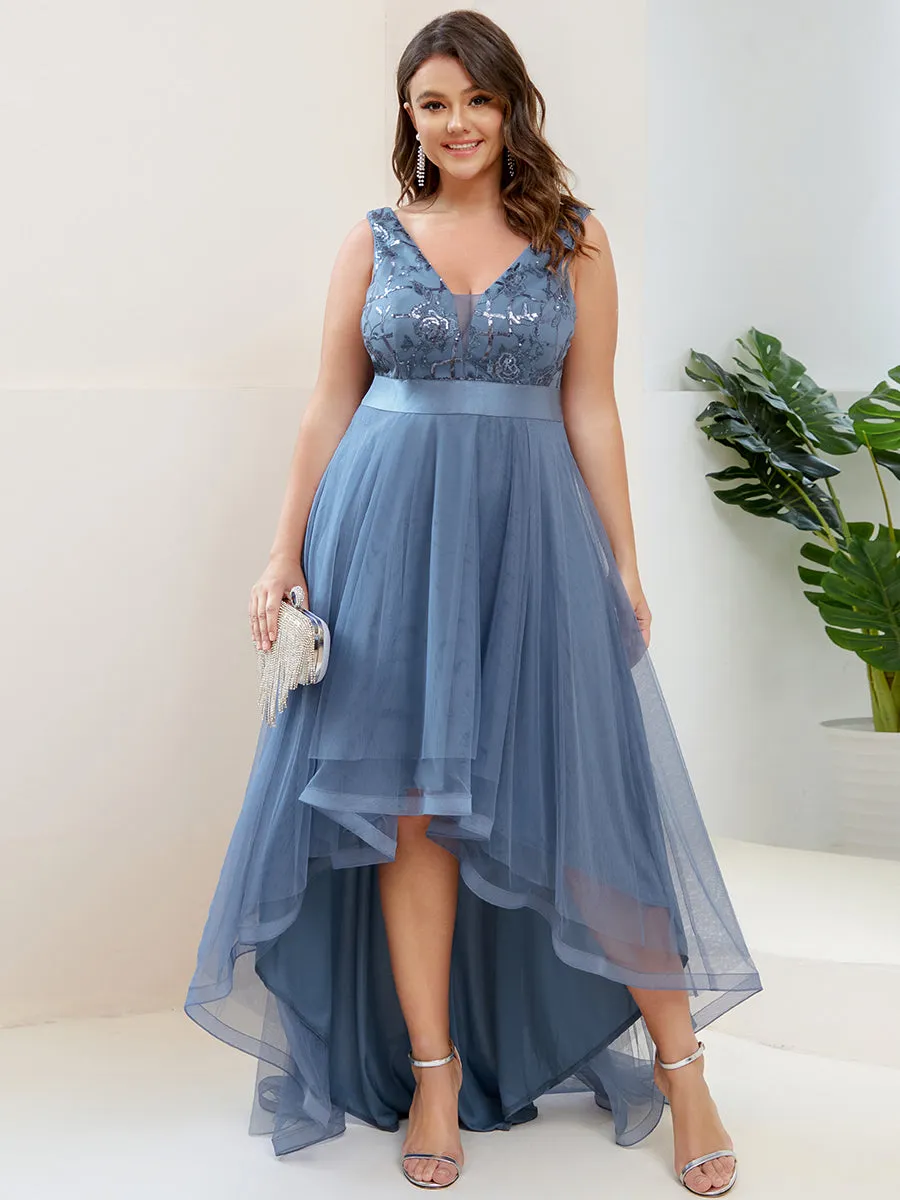 Robe de Cocktail en Tulle à Paillettes Haut Bas Ourlet Asymétrique
