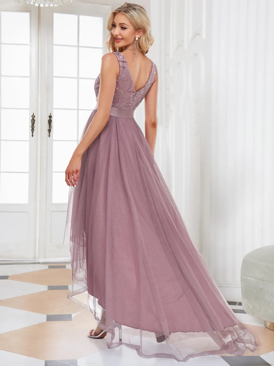 Robe de Cocktail en Tulle à Paillettes Haut Bas Ourlet Asymétrique