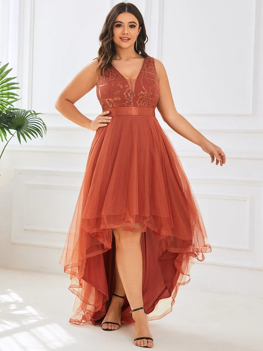 Robe de Cocktail en Tulle à Paillettes Haut Bas Ourlet Asymétrique