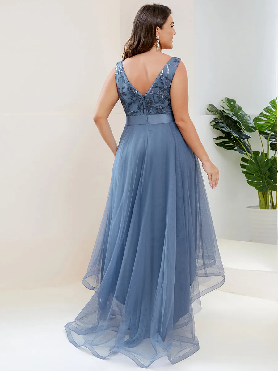 Robe de Cocktail en Tulle à Paillettes Haut Bas Ourlet Asymétrique