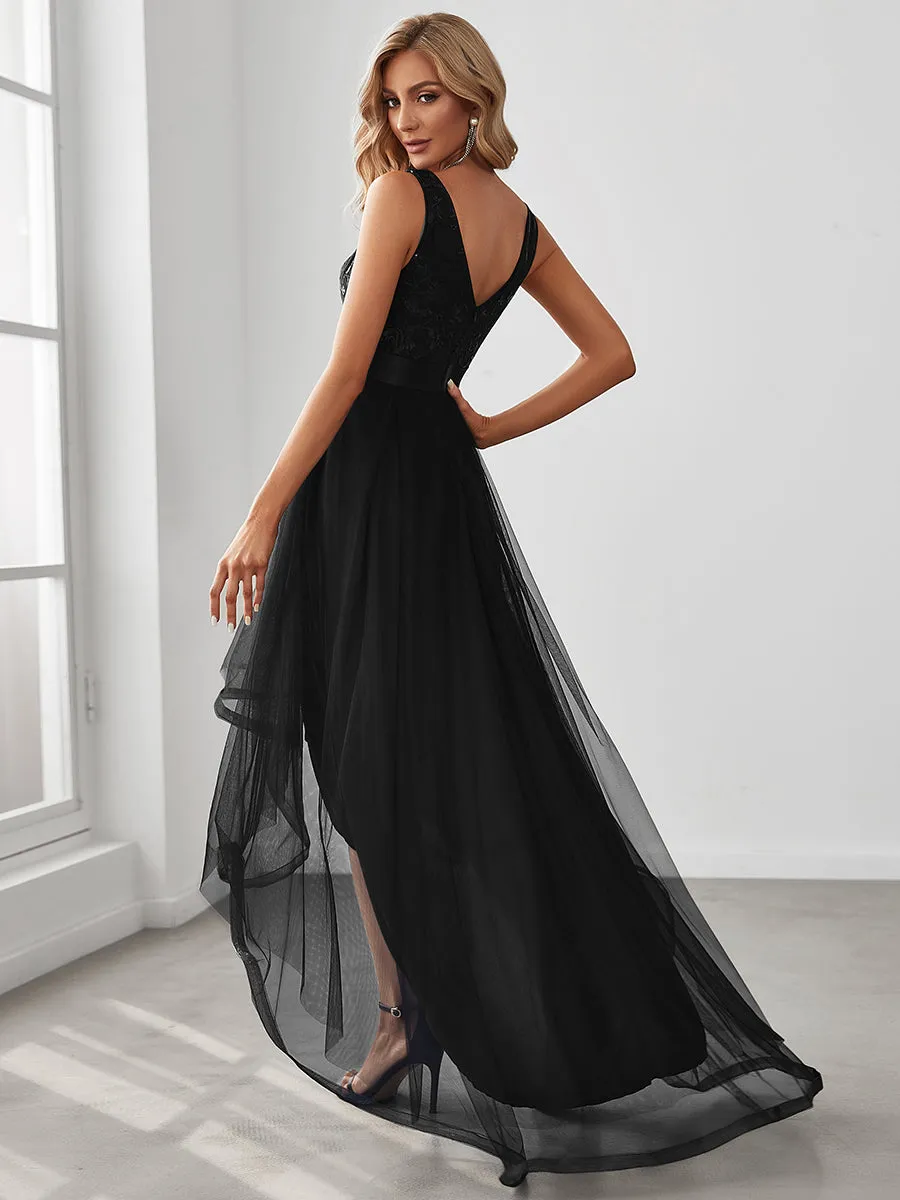 Robe de Cocktail en Tulle à Paillettes Haut Bas Ourlet Asymétrique