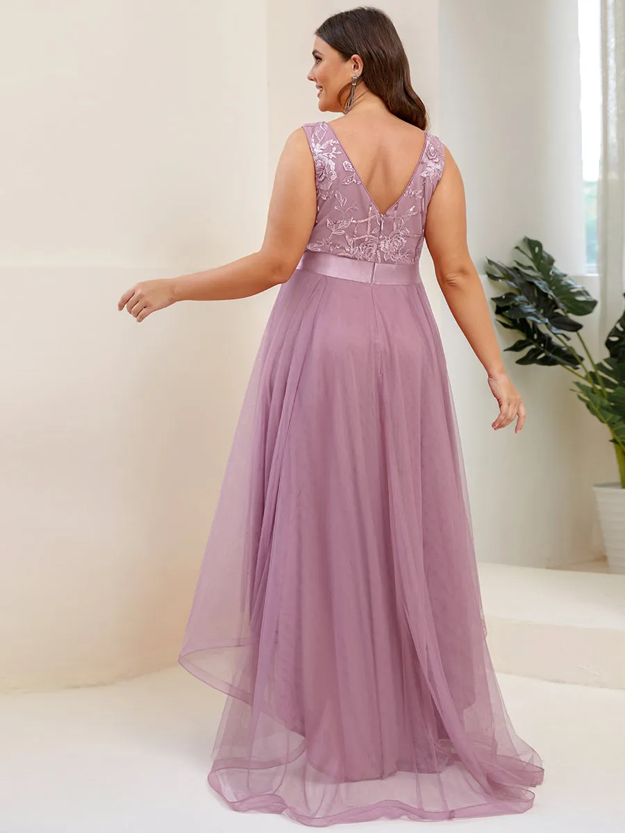 Robe de Cocktail en Tulle à Paillettes Haut Bas Ourlet Asymétrique