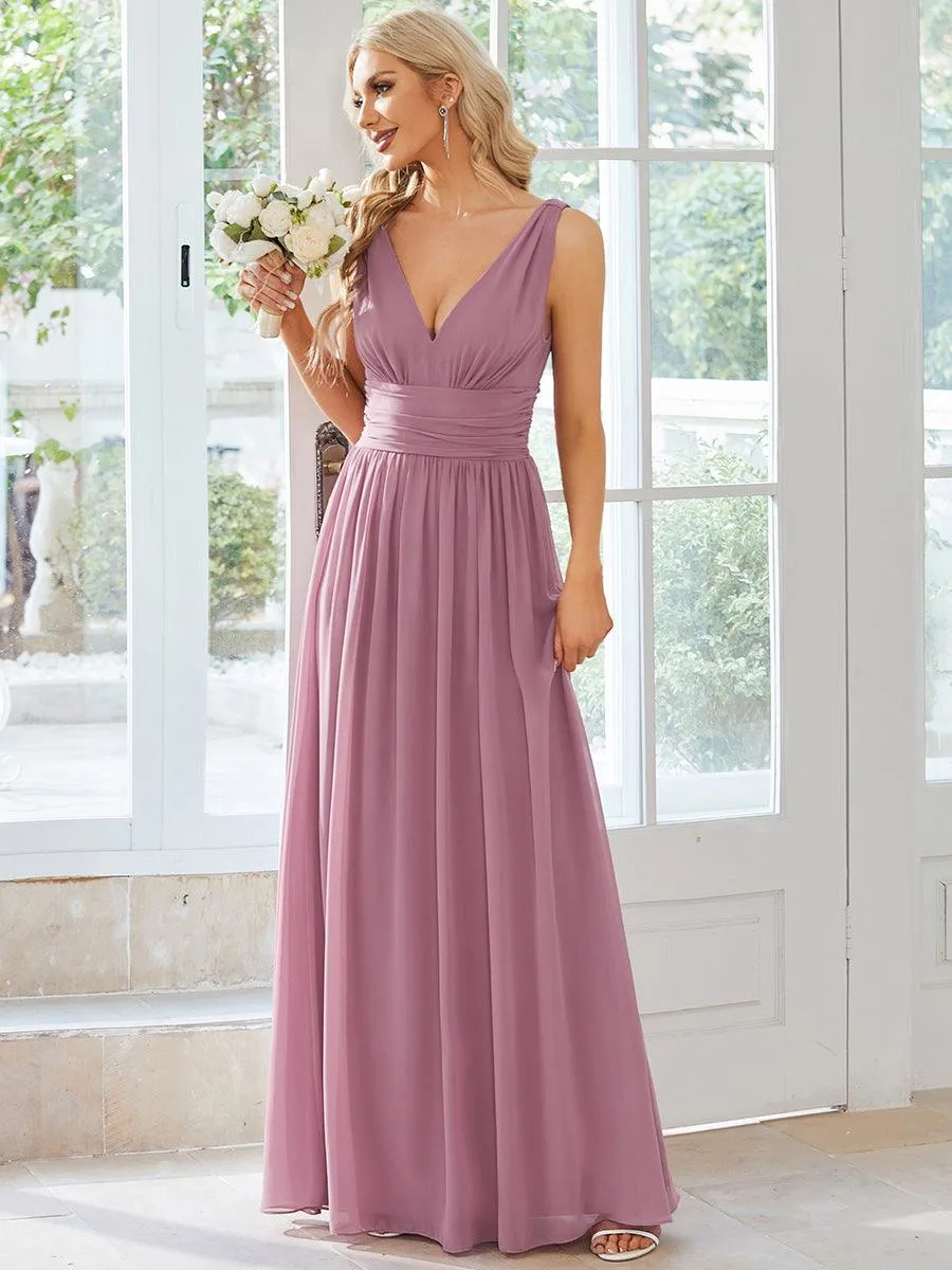 Robe de demoiselle d'honneur en mousseline sans manches
