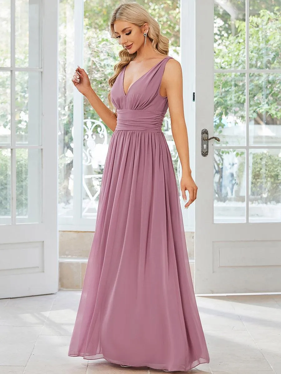 Robe de demoiselle d'honneur en mousseline sans manches