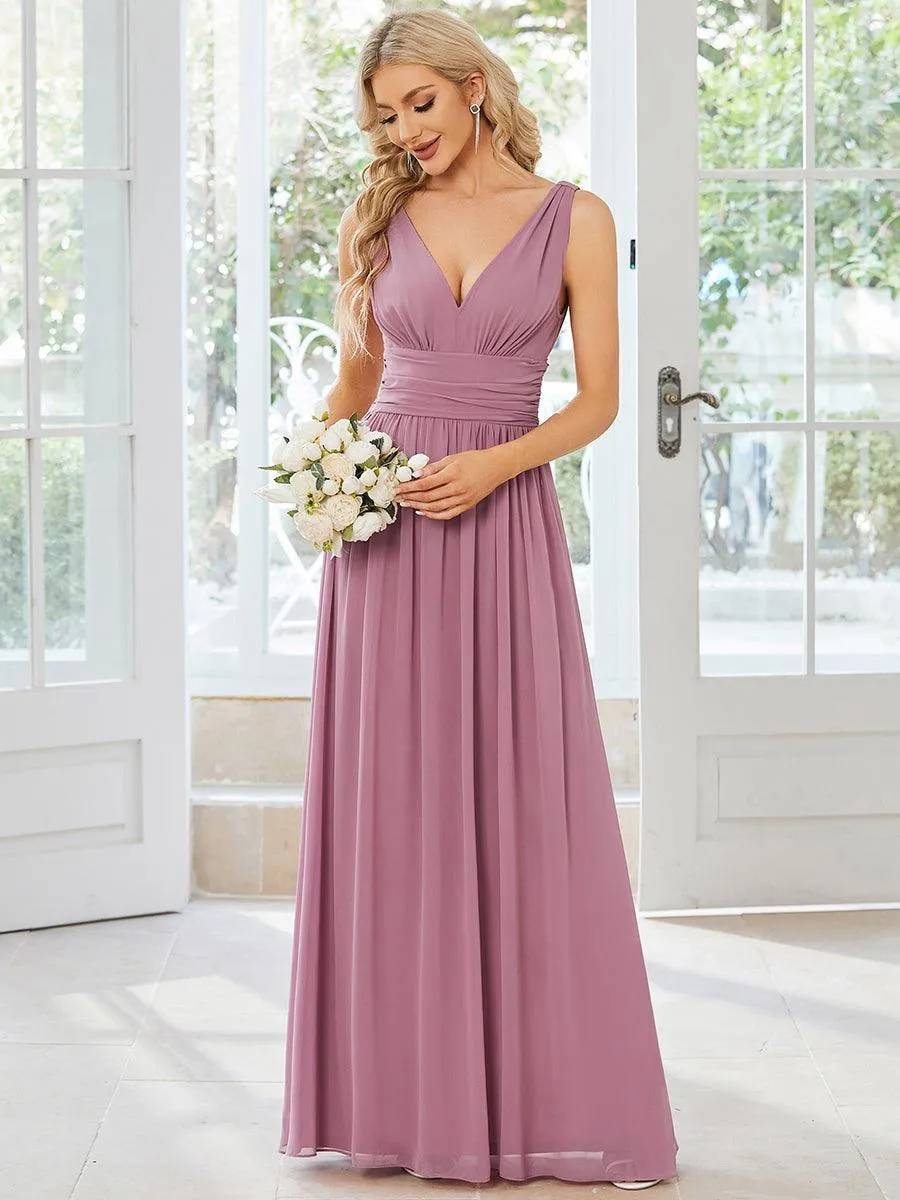 Robe de demoiselle d'honneur en mousseline sans manches