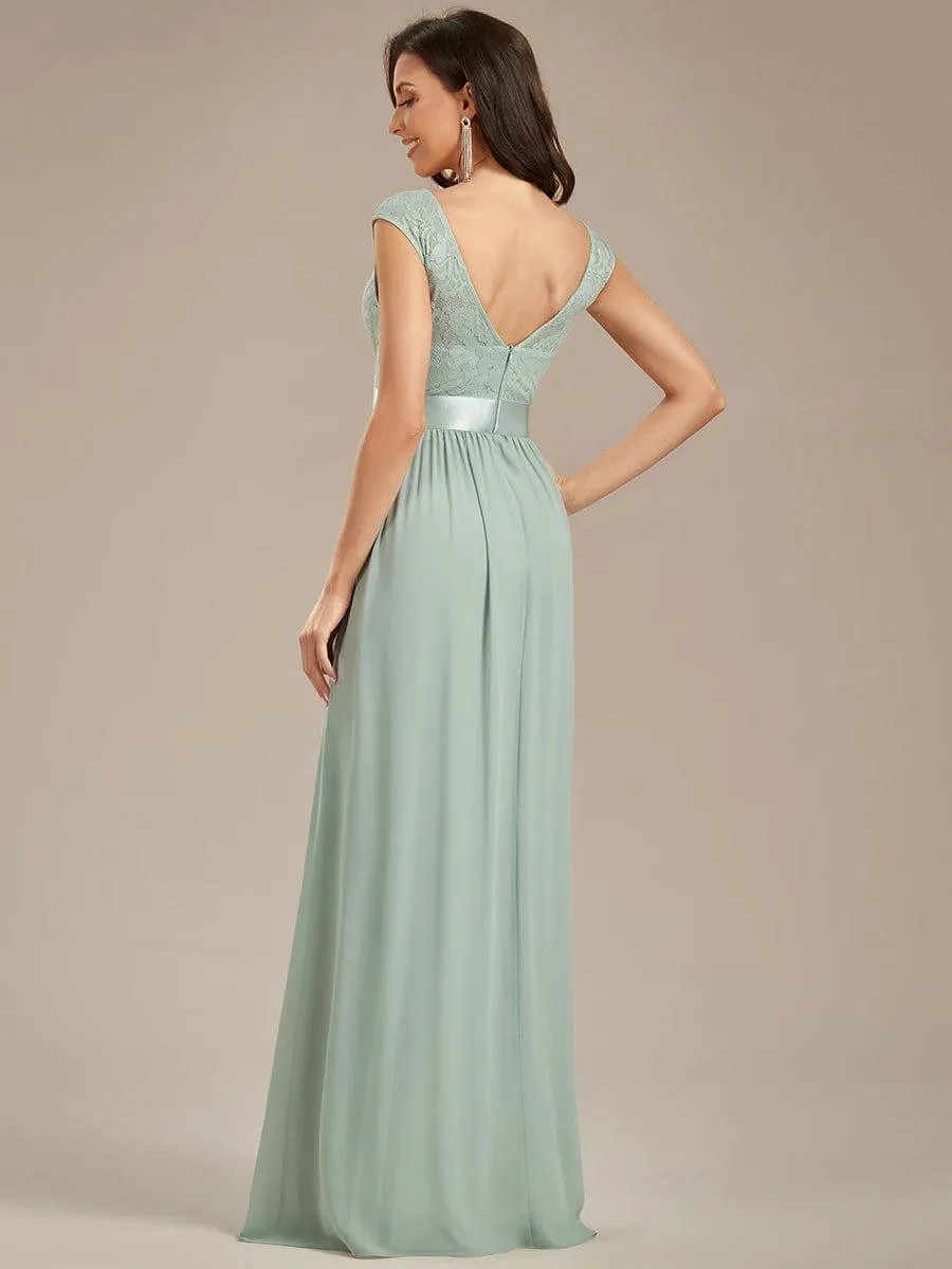 Robe de demoiselle d'honneur longue en dentelle sans manches(Vente finale)