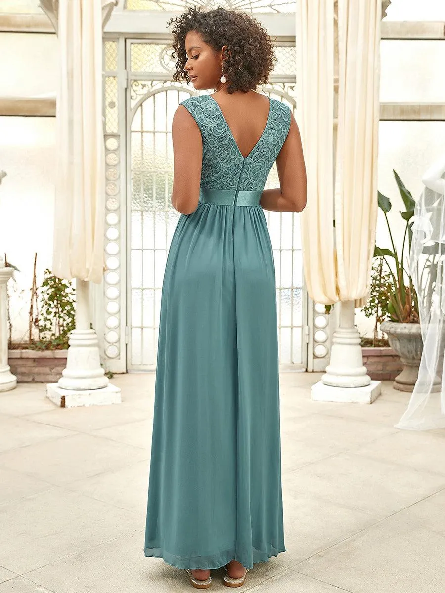 Robe de demoiselle d'honneur longue en dentelle sans manches(Vente finale)