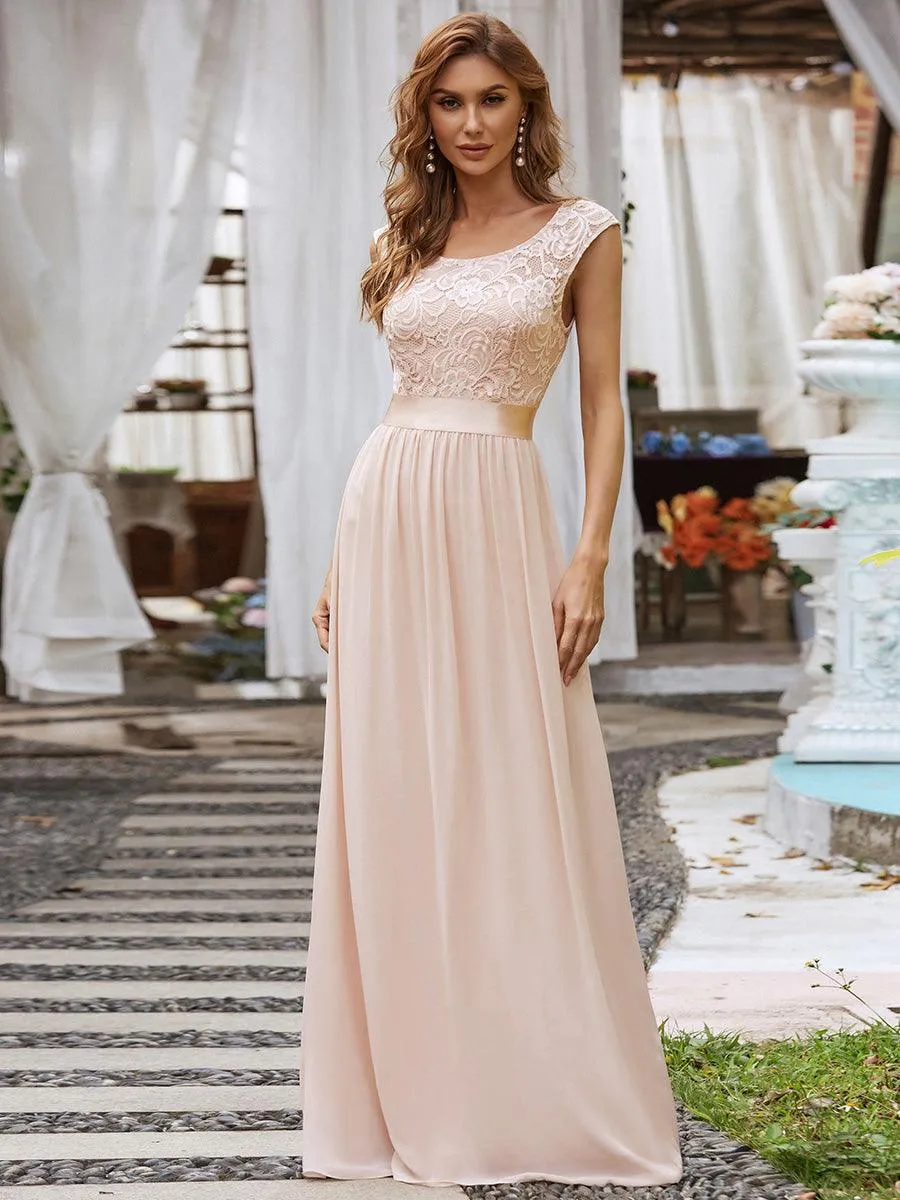Robe de demoiselle d'honneur longue en dentelle sans manches(Vente finale)