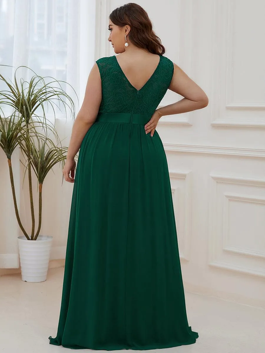 Robe de demoiselle d'honneur longue en dentelle sans manches(Vente finale)