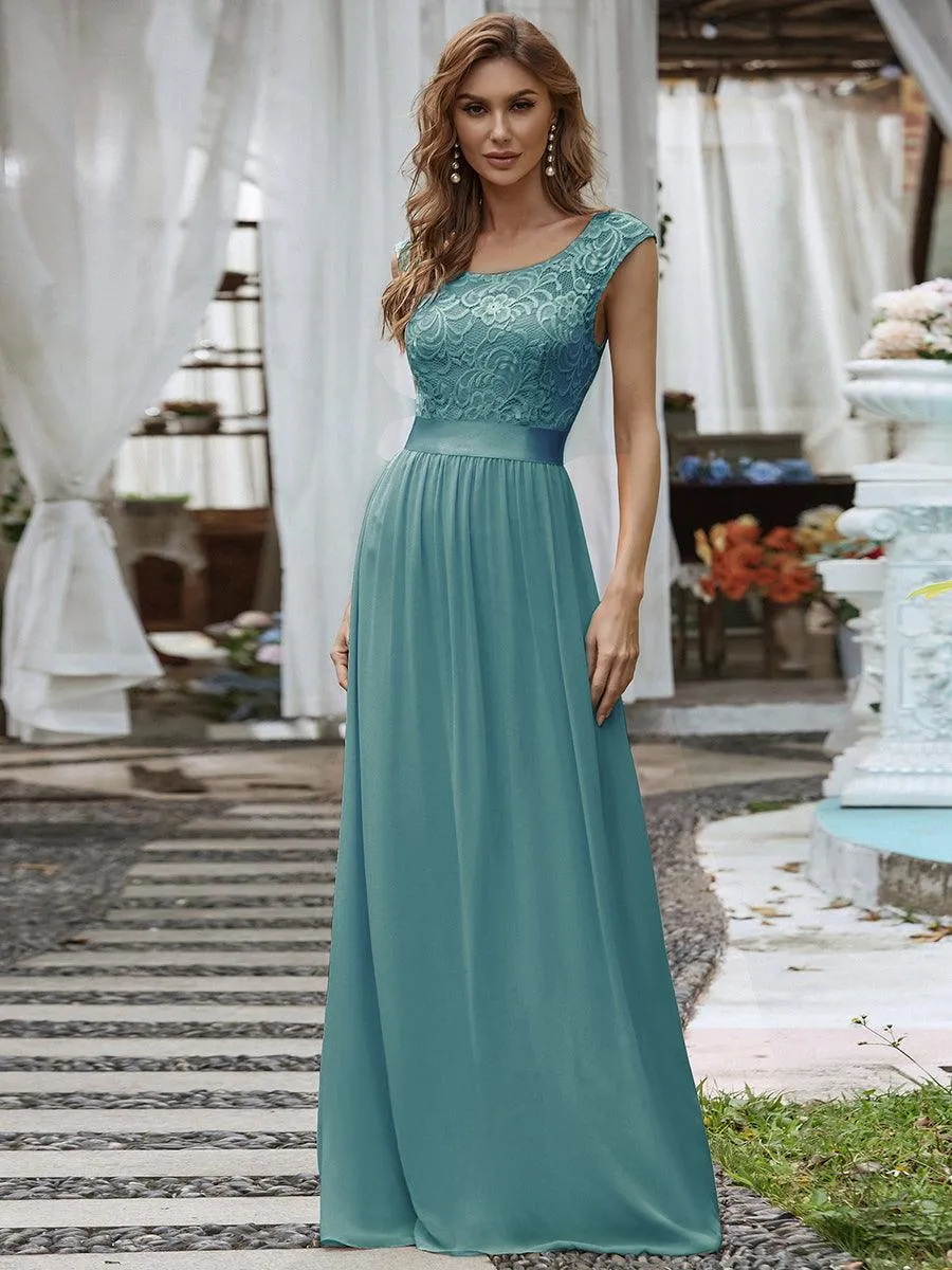 Robe de demoiselle d'honneur longue en dentelle sans manches(Vente finale)
