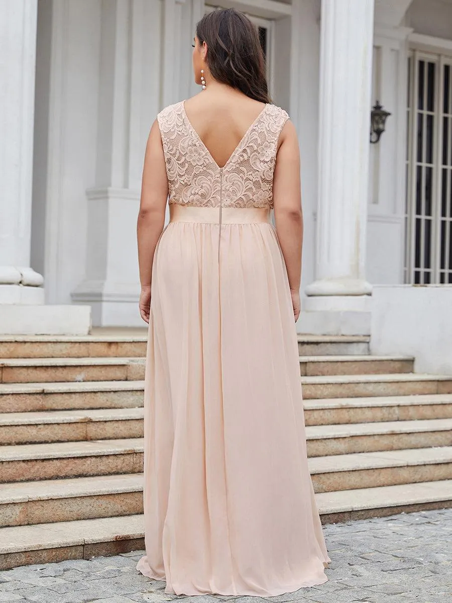 Robe de demoiselle d'honneur longue en dentelle sans manches(Vente finale)
