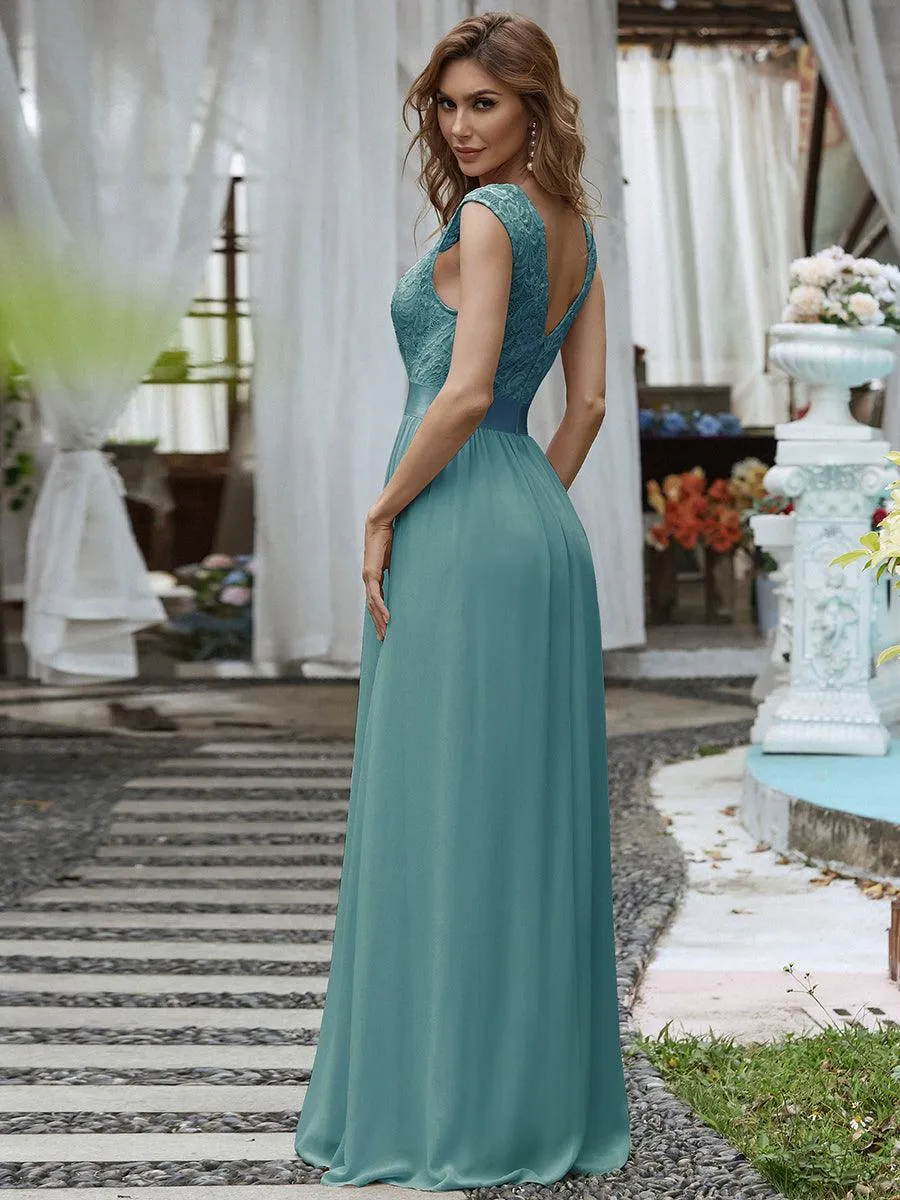 Robe de demoiselle d'honneur longue en dentelle sans manches(Vente finale)