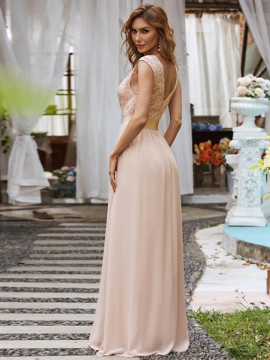 Robe de demoiselle d'honneur longue en dentelle sans manches(Vente finale)