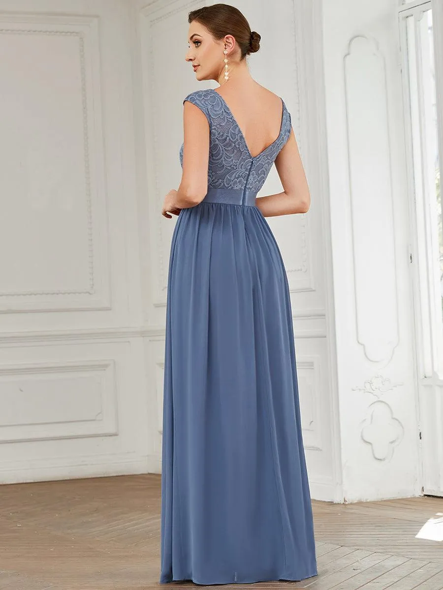 Robe de demoiselle d'honneur longue en dentelle sans manches(Vente finale)