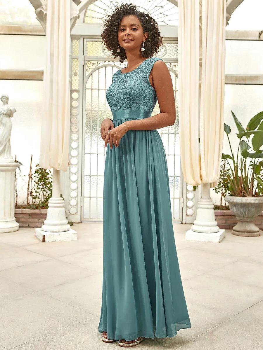 Robe de demoiselle d'honneur longue en dentelle sans manches(Vente finale)