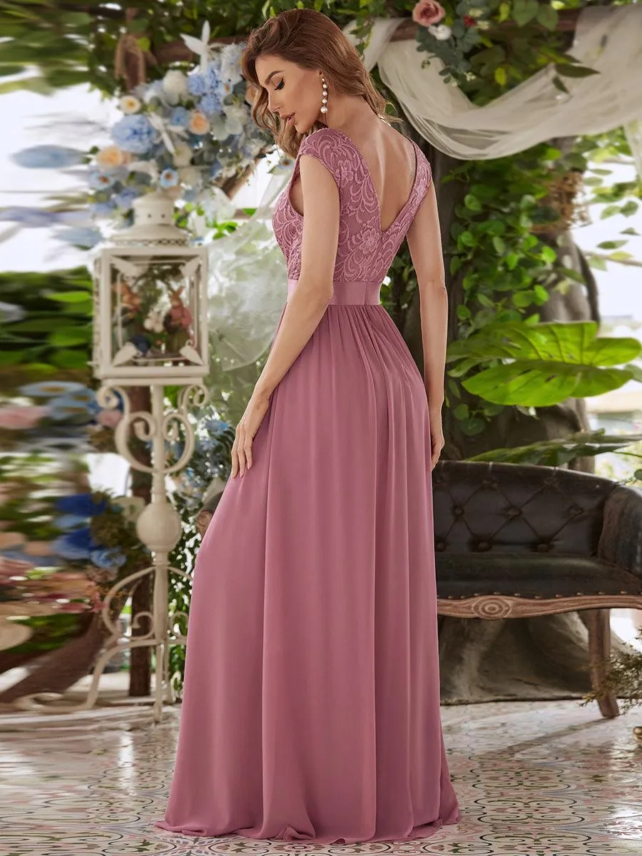 Robe de demoiselle d'honneur longue en dentelle sans manches(Vente finale)