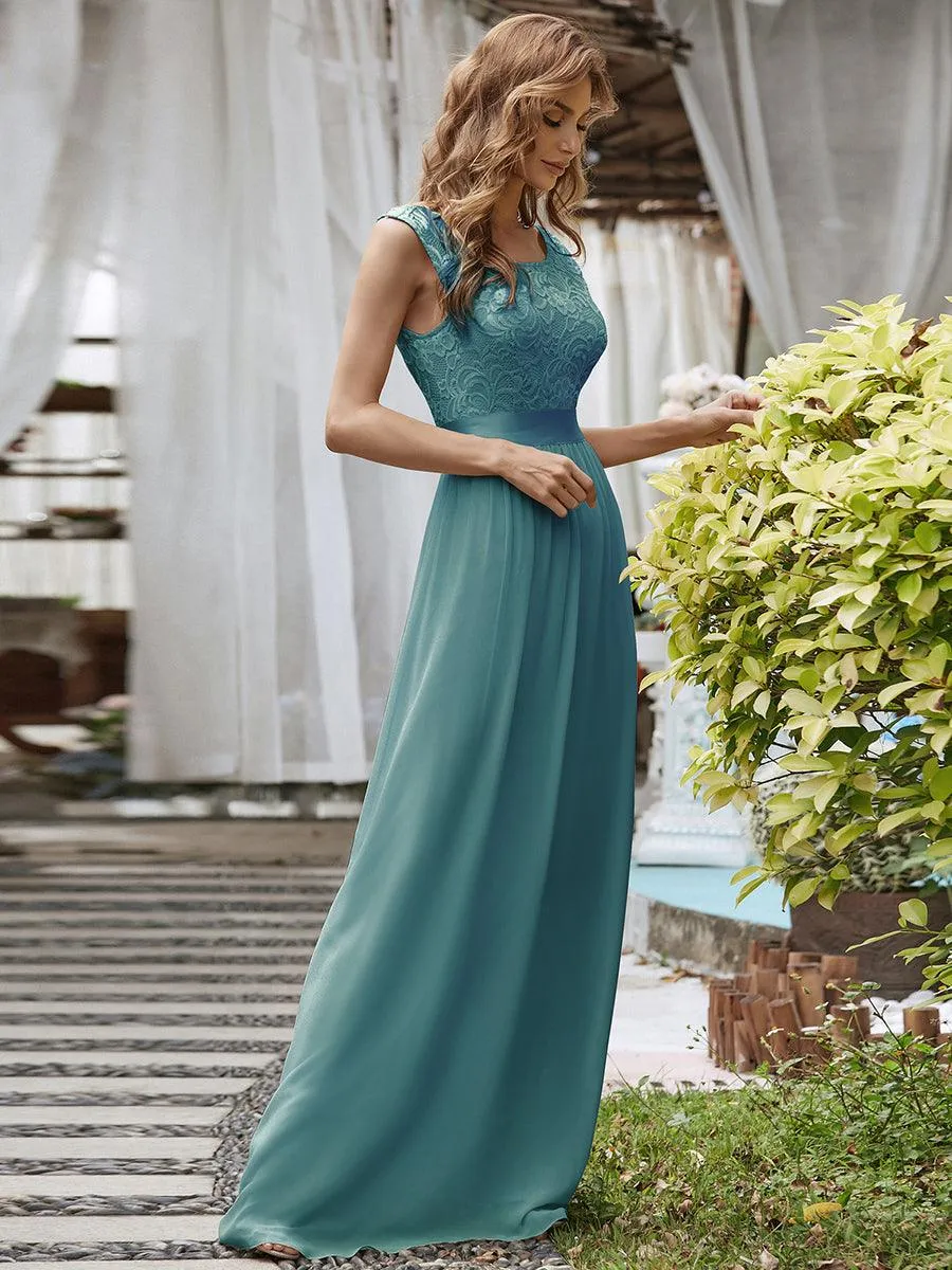 Robe de demoiselle d'honneur longue en dentelle sans manches(Vente finale)