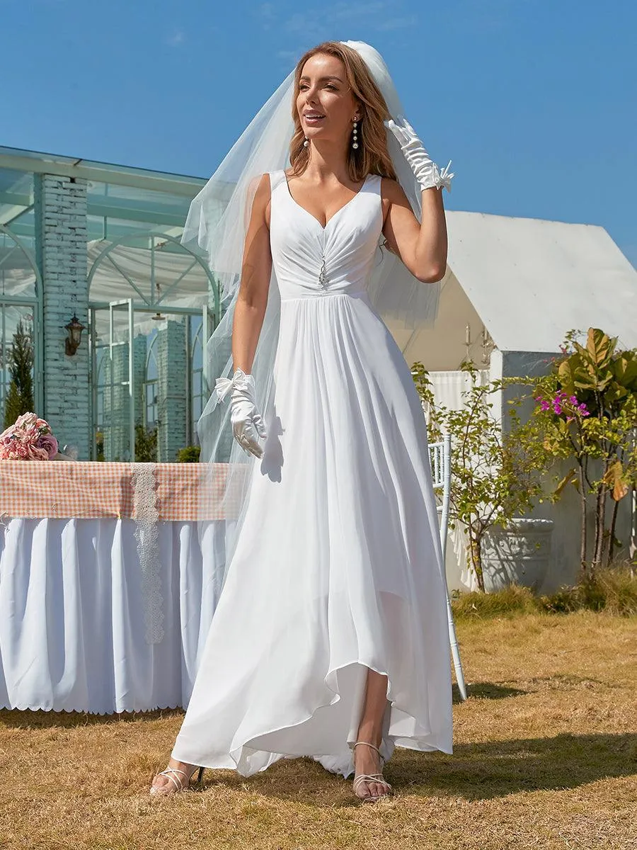 Robes de Soirée Chiffon à Col en V Haut Bas pour La Fête(Vente finale)
