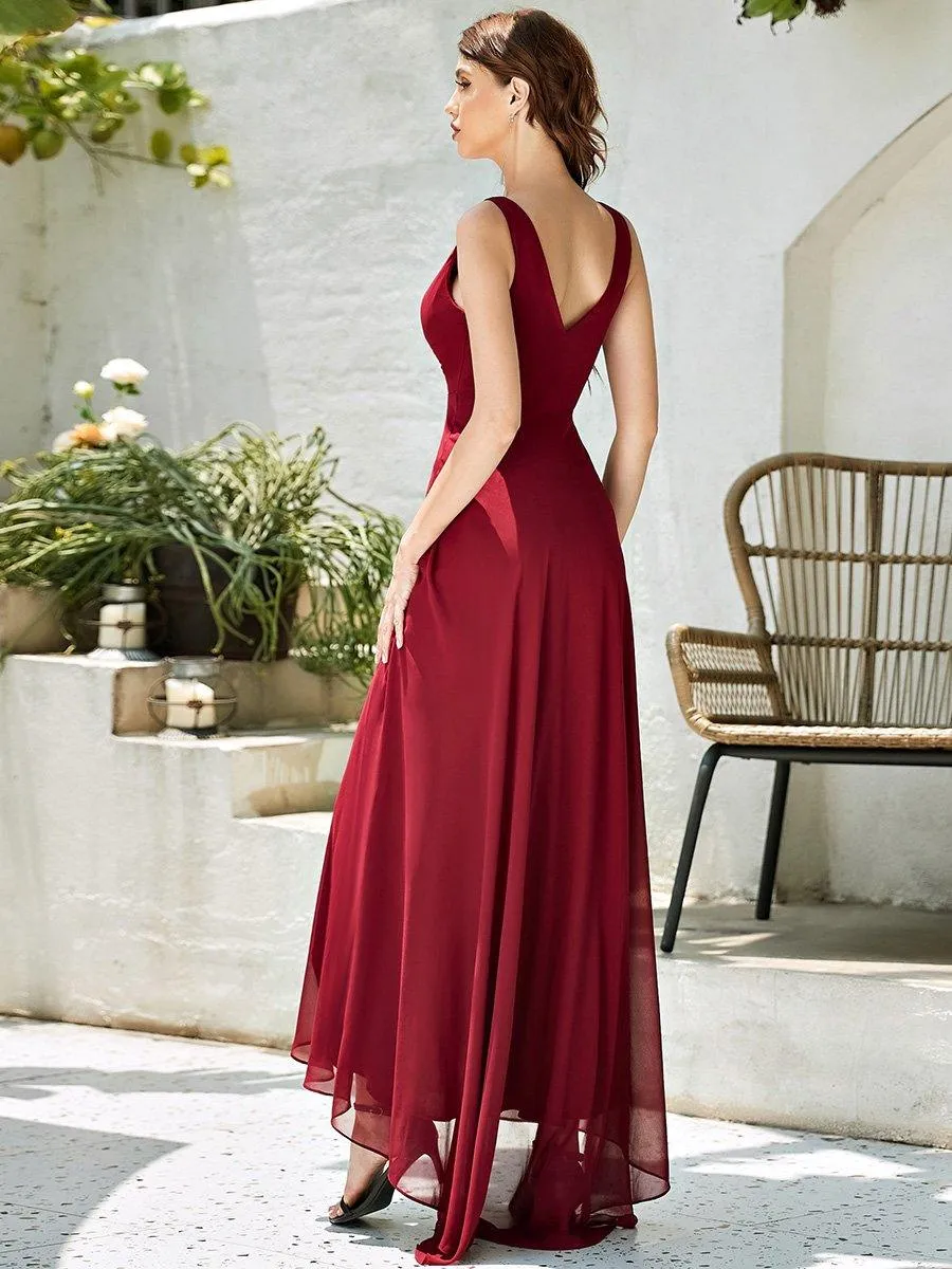 Robes de Soirée Chiffon à Col en V Haut Bas pour La Fête(Vente finale)
