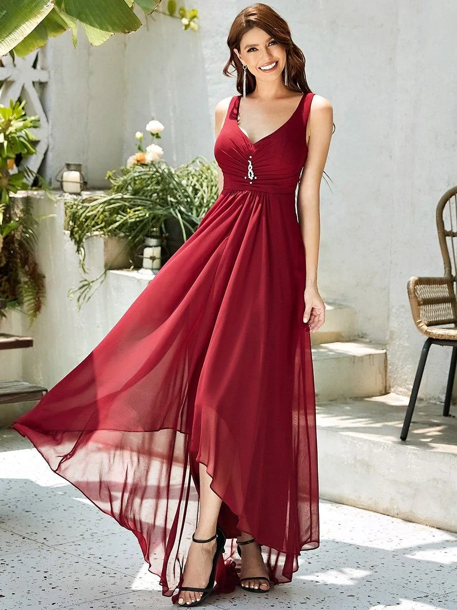 Robes de Soirée Chiffon à Col en V Haut Bas pour La Fête(Vente finale)