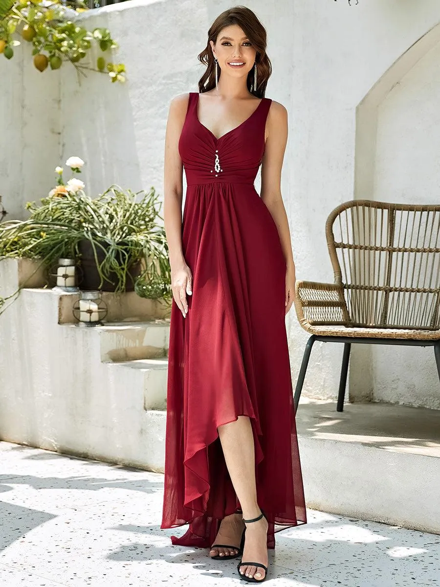 Robes de Soirée Chiffon à Col en V Haut Bas pour La Fête(Vente finale)