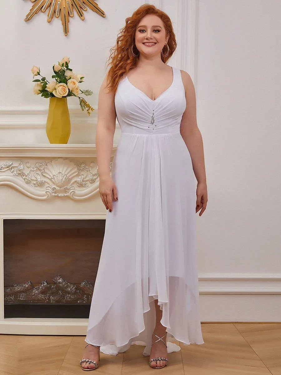 Robes de Soirée Chiffon à Col en V Haut Bas pour La Fête(Vente finale)