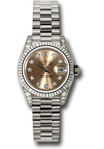 Rolex 18k president, copper diamond dial, fluted bezel, diamond luggs, model # 179239 pdp