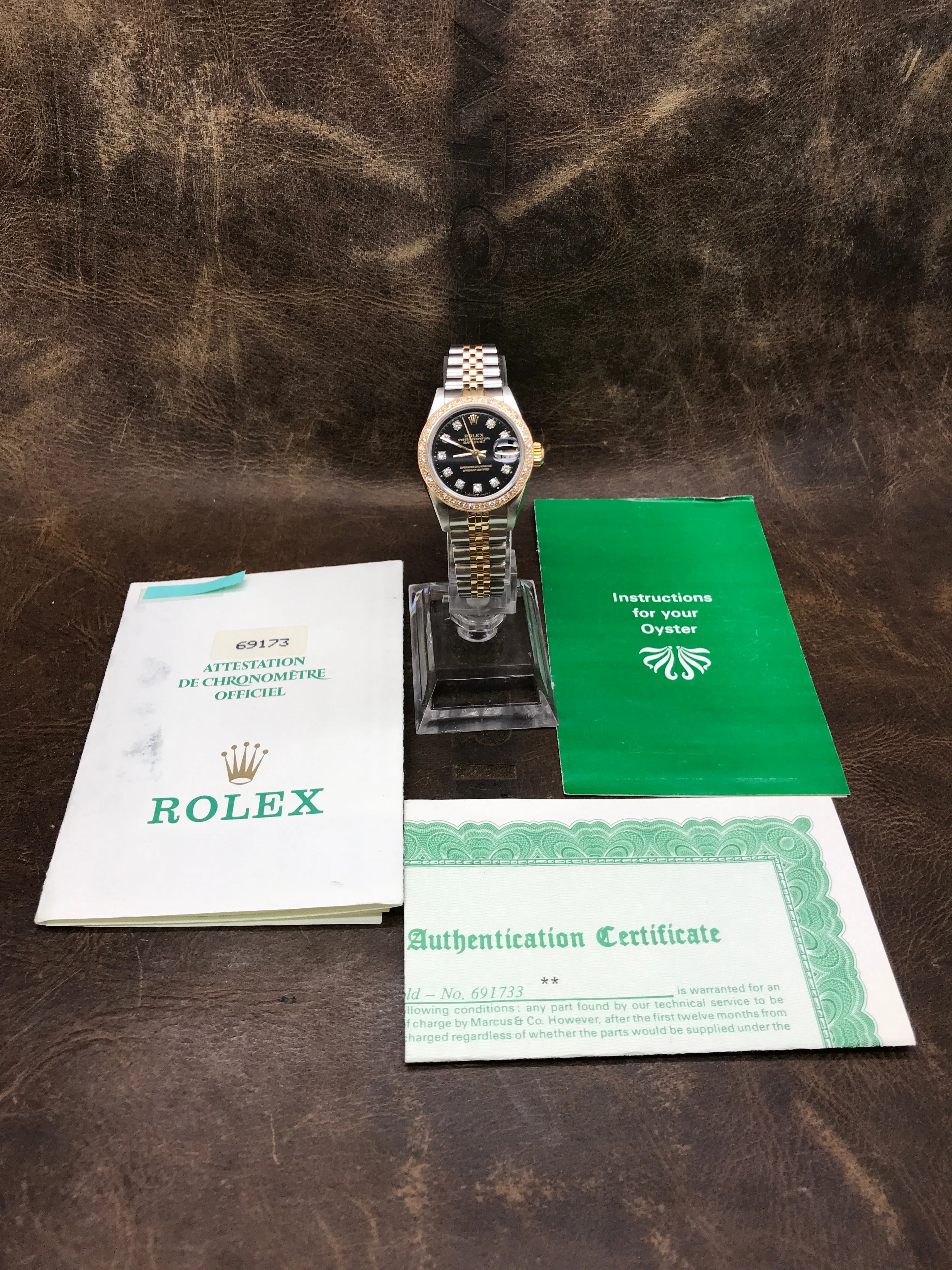 Rolex Datejust 26mm 69173 Custom Diamond Black Dial Automatic Women's Watch