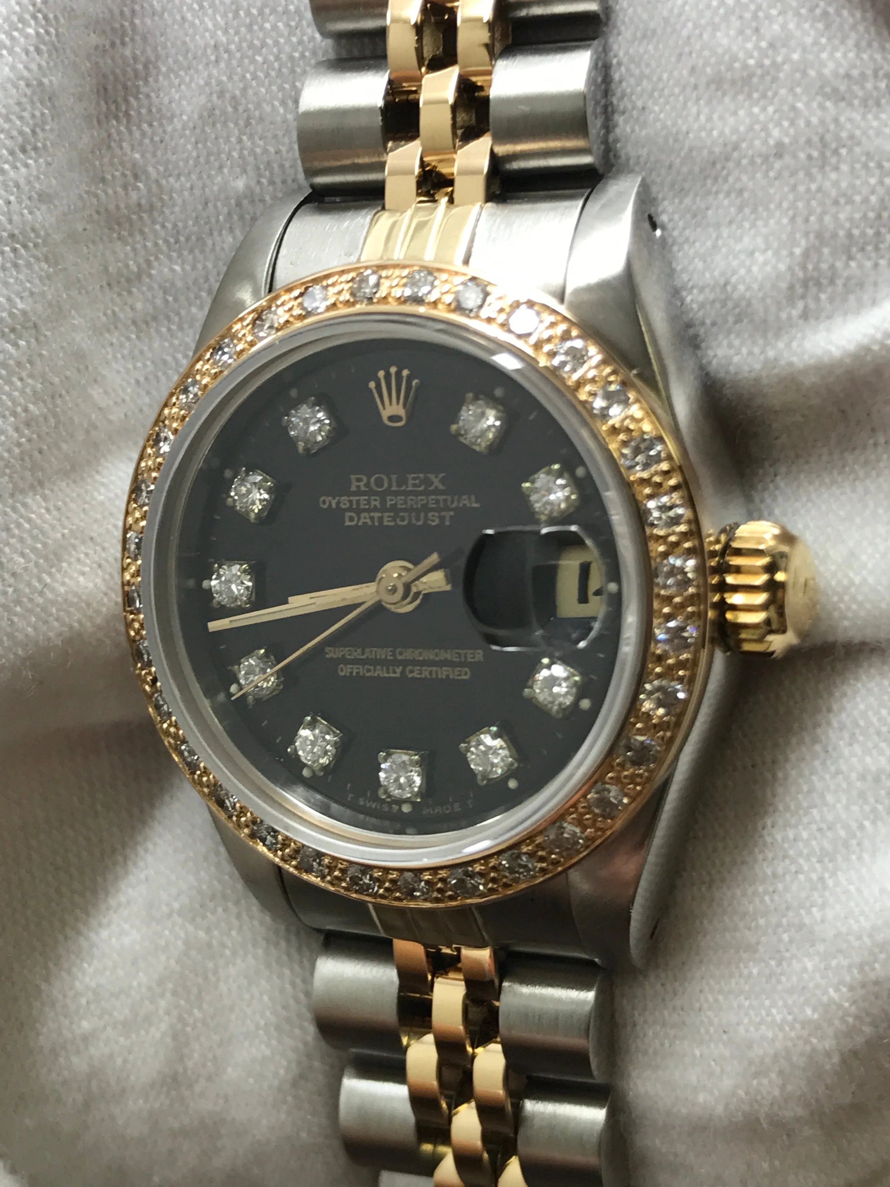 Rolex Datejust 26mm 69173 Custom Diamond Black Dial Automatic Women's Watch