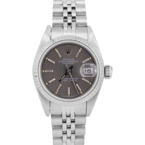 Rolex DateJust 26mm GRAY TAPESTRY 18K White Gold Steel Fluted JUBILEE 69174 BOX