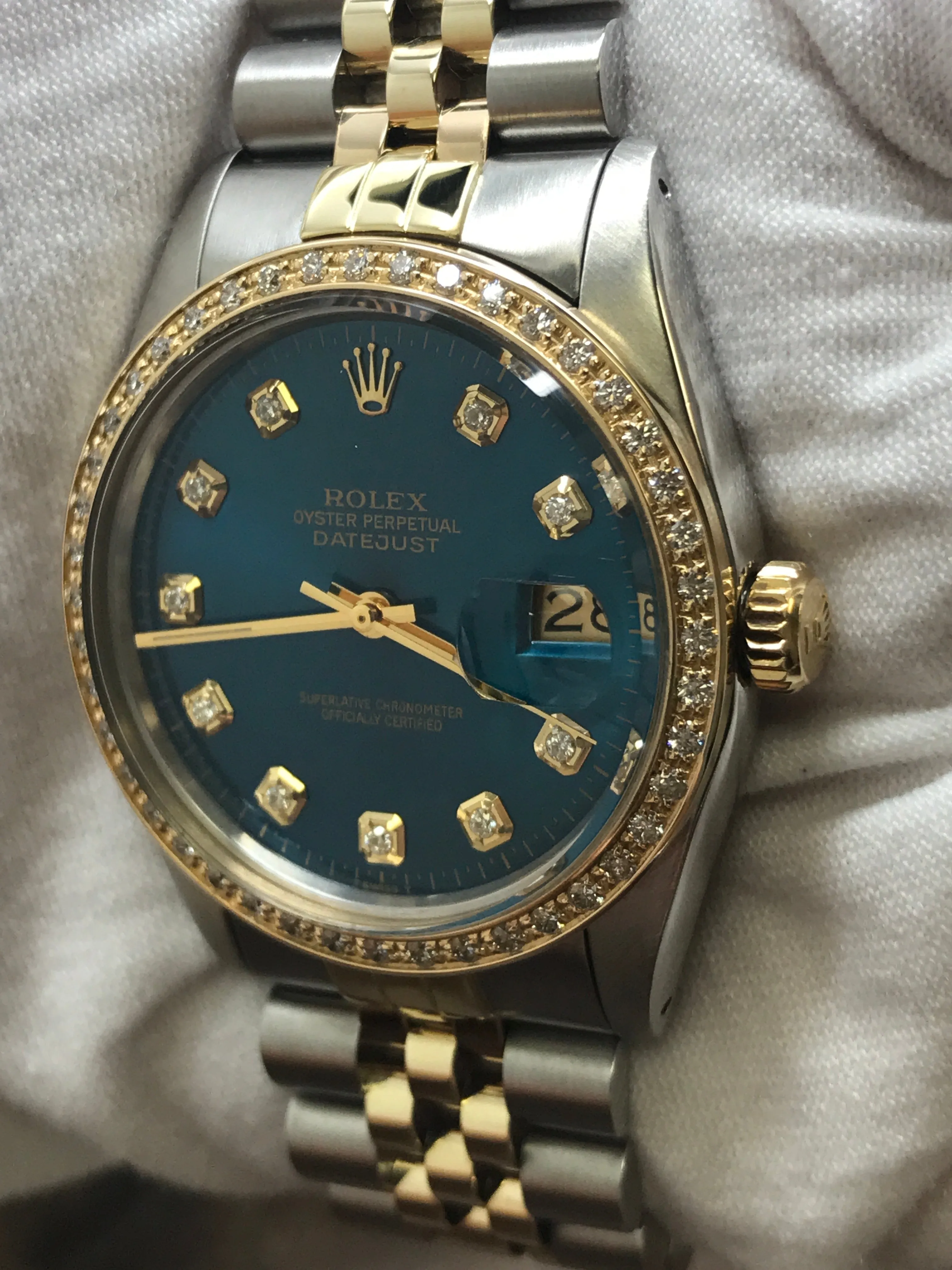 Rolex Datejust 36mm 16013 Blue Custom Diamond Dial Automatic Watch