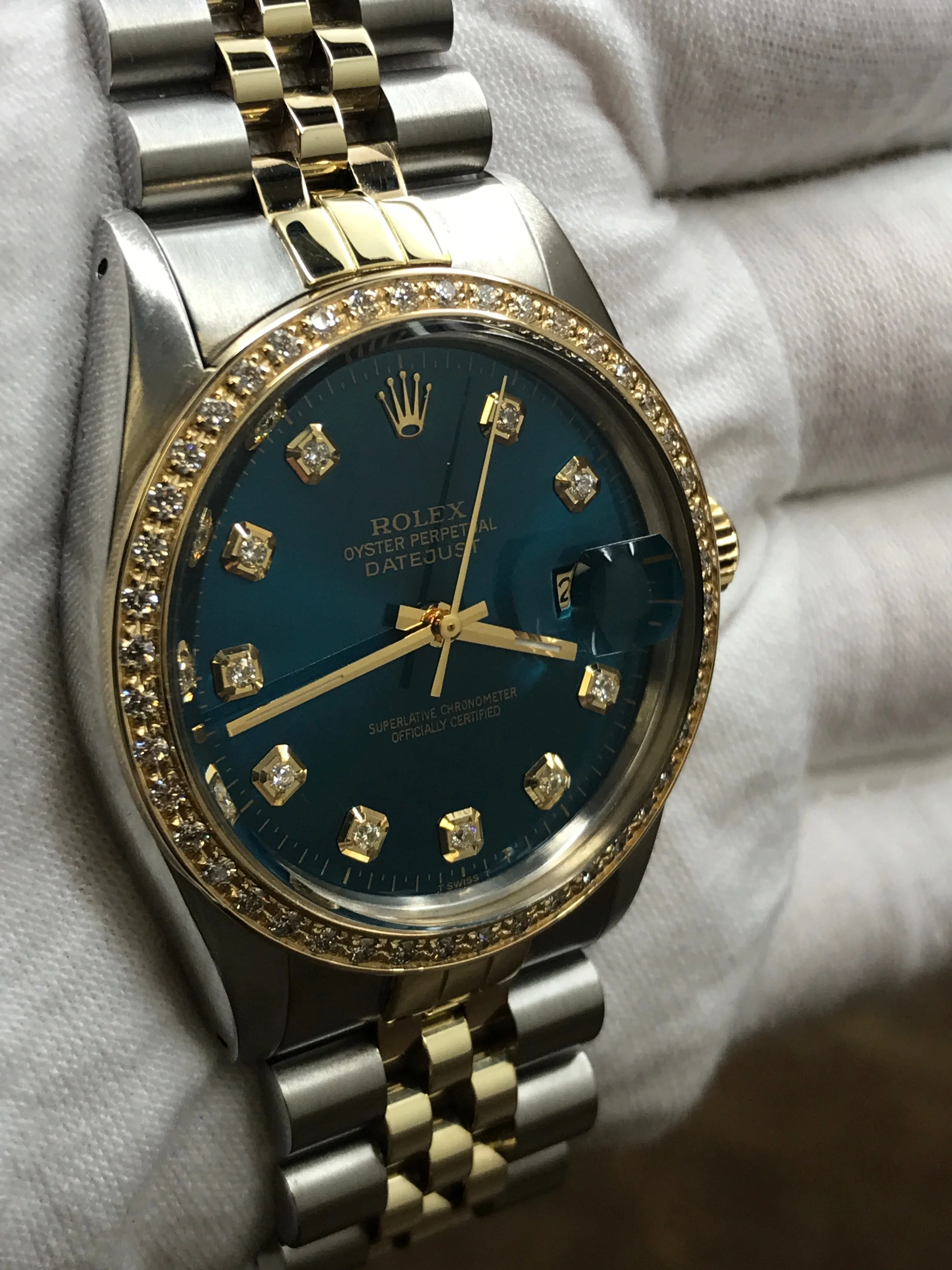 Rolex Datejust 36mm 16013 Blue Custom Diamond Dial Automatic Watch