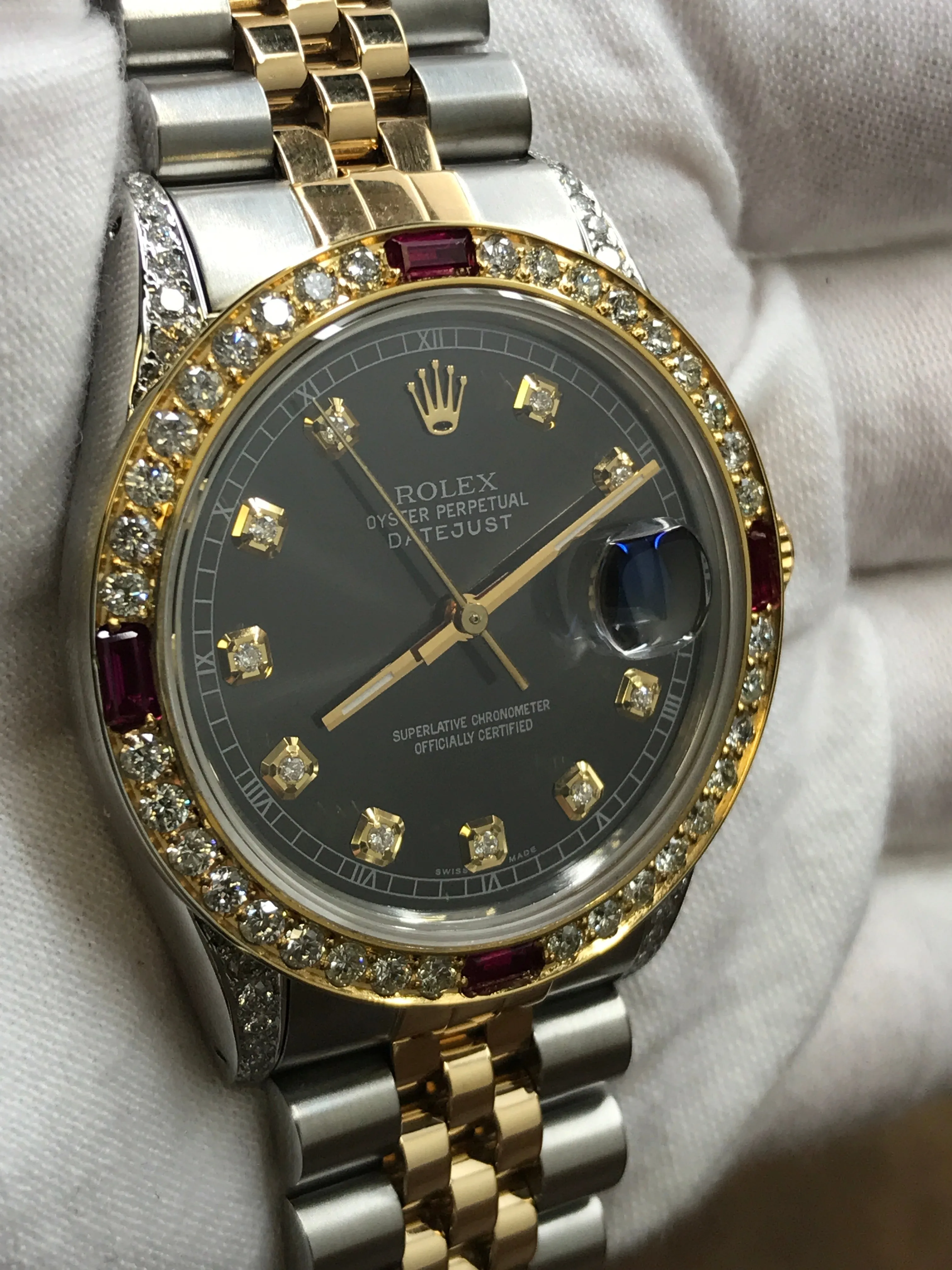 Rolex Datejust 36mm 16013 Custom Diamond Black Dial Automatic Watch