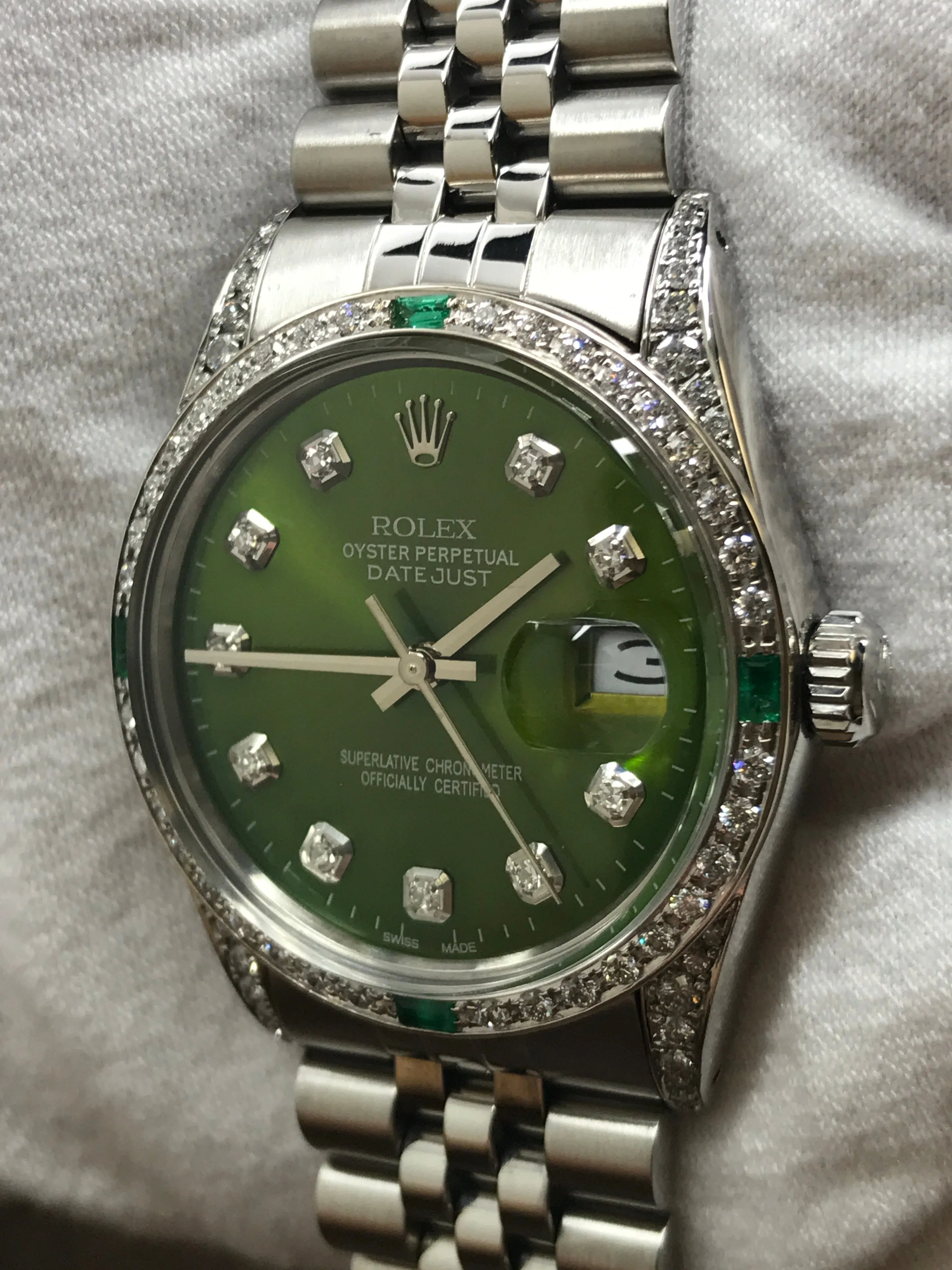 Rolex Datejust 36mm 16014 Custom Green Diamond Dial Automatic Watch