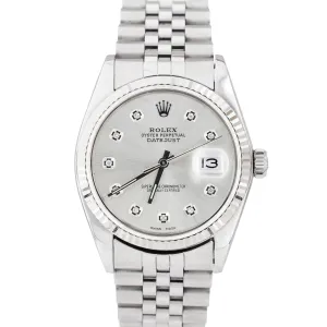 Rolex DateJust 36mm 16014 Stainless Silver DIAMOND DIAL White Gold Jubilee Watch
