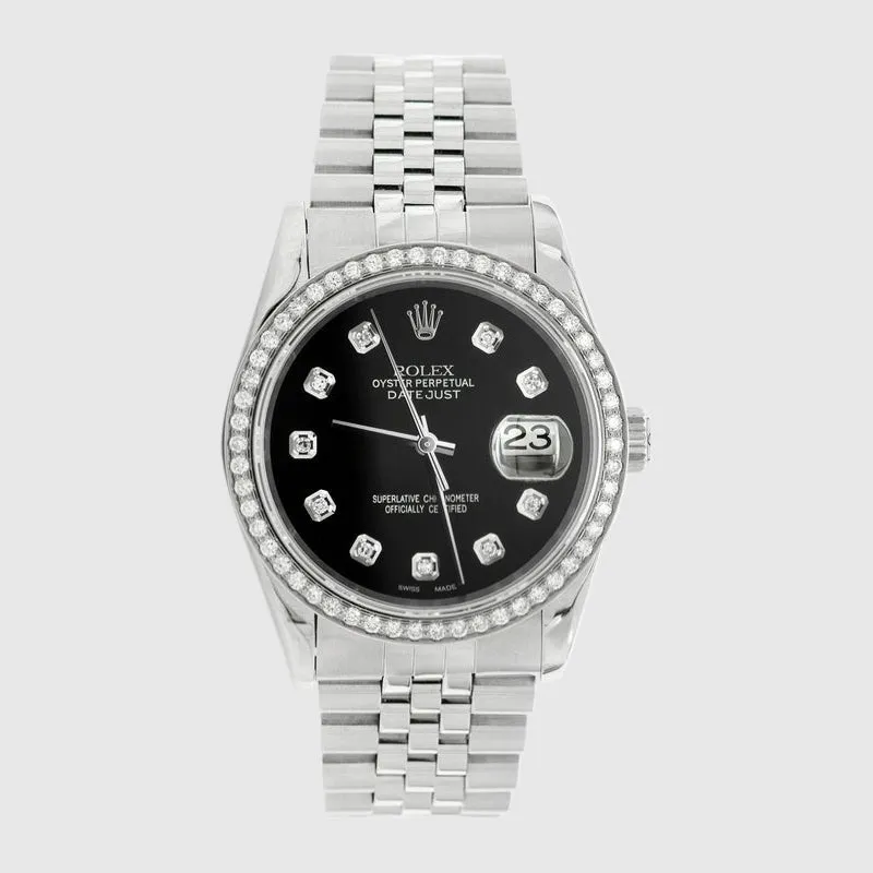 Rolex DateJust 36mm Diamond Stainless Steel Black