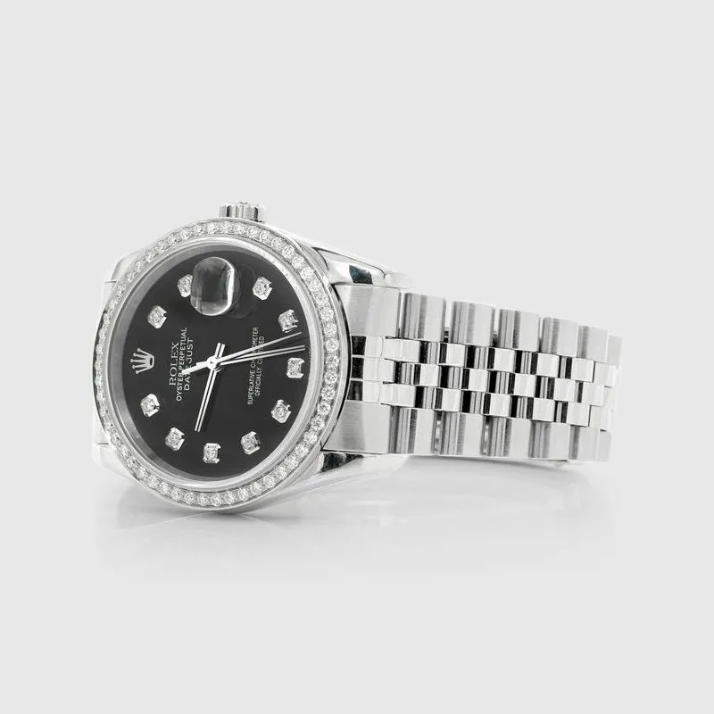 Rolex DateJust 36mm Diamond Stainless Steel Black